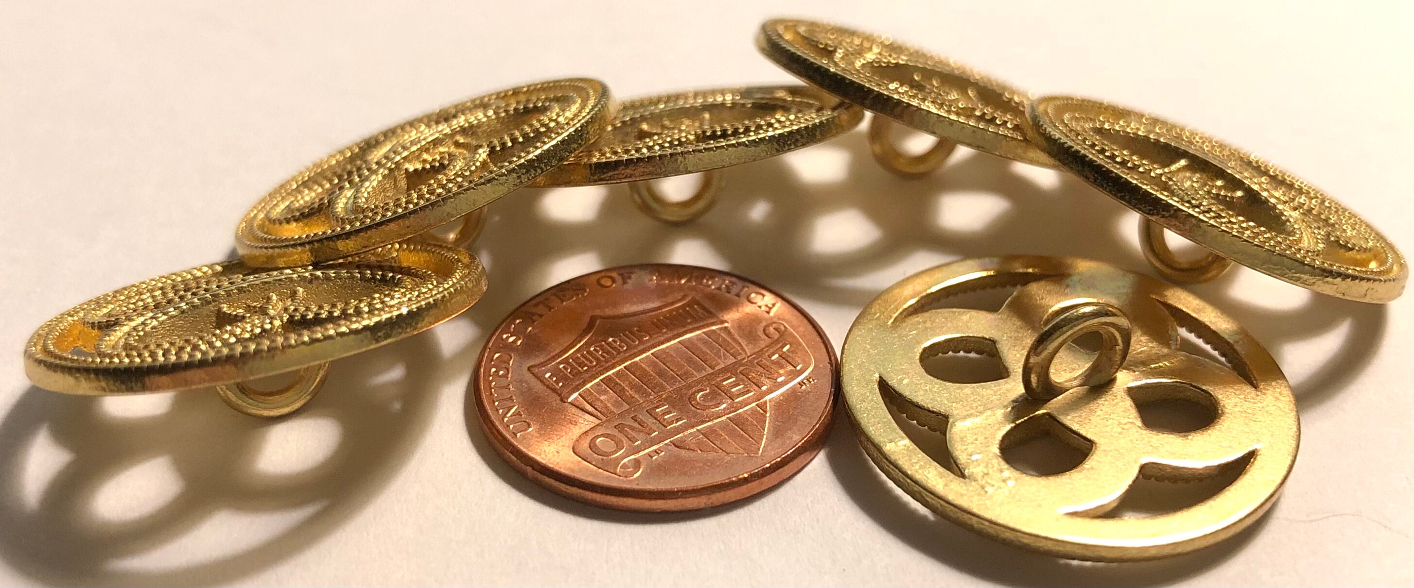 Set of 6 Flat Top Pierced Gold Tone Metal Shank Buttons 23mm