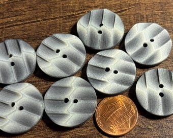Set of 8 Carved Variegated Gray Plastic 2-hole Buttons 23mm 7/8" 17860