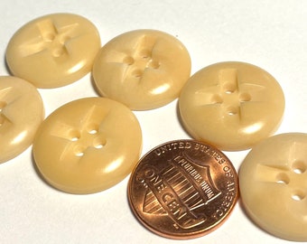 Set of 6 Vintage Carved Domed Top Yellowish Beige 4-hole Sew-through Natural Corozo Tagua Nut Buttons 20mm 13/16" 13429