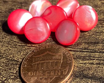 Lot of 7 Vintage Red Mother of Pearl MOP Shank Buttons 10.5mm Just Over 3/8" 17561