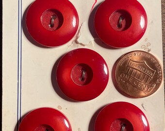 Set of 5 Vintage NOS Red Plastic 2-hole Buttons Almost 7/8" 21.5mm 17404