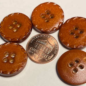 Set of 5 Faux Leather Look Brown 4-hole Sew-through Plastic Buttons 20mm 13/16" 13095