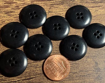 Juego de 8 botones vintage negros brillantes de 4 agujeros, 20 mm (13/16"), 17435