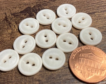 Set of 12 Small Vintage Matte Dull Cream Plastic 2-hole Sew-through Cat Eye Buttons 7/16" 11mm 12719