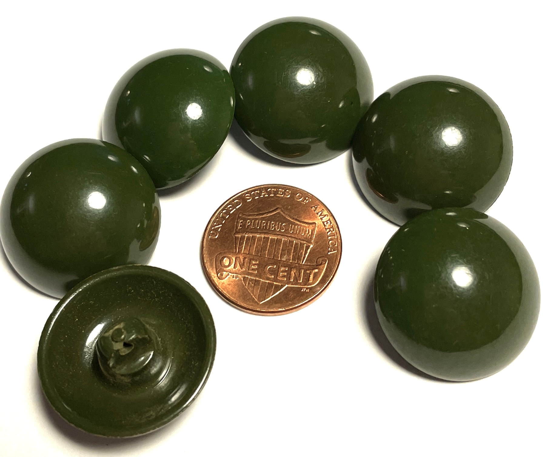 Lot De 6 Boutons Vintage Transparents Verts - Diamètre 2,3 Cm - À Trous - Réf. 5781 - Occasion - France