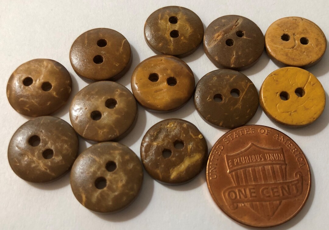 Shell Button Brown 12 Brown Coconut Shell Buttons Sew-through 2-hole 12.7mm 1/2