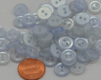 Lot of 24 Small Very Pale Dusty Blue Pearlized Plastic Sew-through Buttons 7/16" 11mm # 6525