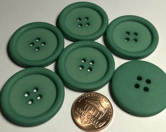 6 botones grandes de plástico verde con borde, 4 agujeros, para coser, 30 mm (1 3/16") 12659