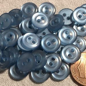 24 Shiny Pearlized Muted Blue Plastic Shirt Buttons 11mm 7/16&quot; # 8279