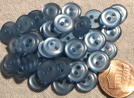 24 Shiny Pearlized Muted Blue Plastic Shirt Buttons 11mm 7/16" # 8279