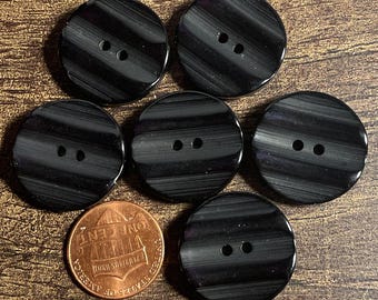 Set of 6 Vintage Black Plastic 4-hole Buttons 7/8" 22mm 17351