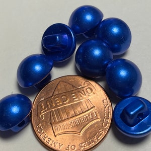 Lot of 8 Small Domed Pearl Pearly Finish Deep Blue Shank Plastic Buttons 3/8&quot; 10mm 13778