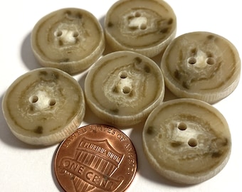 Set of 6 Thick Beige Tan PLASTIC 2-hole Sew-through Buttons 19.5mm Just Over 3/4" Imitation Horn 13945