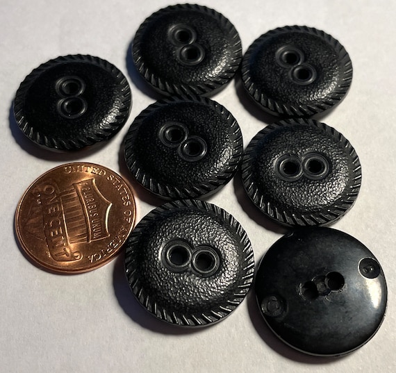 7 Vintage Black Plastic Leather Look 2-hole Sew-through Buttons 13