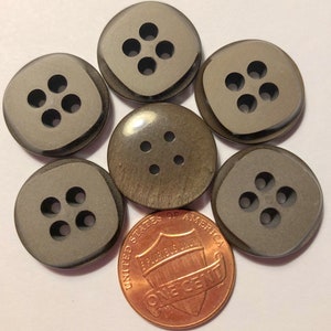 6 Vintage Retro Matte Dull Brown Plastic Sew-through 4-hole Buttons 18mm 11/16&quot; # 10737
