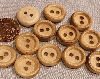 Lot of 12 Pyrographed Burnt Wood Wooden Sew-through 2-hole Buttons 5/8" 16mm # 8125