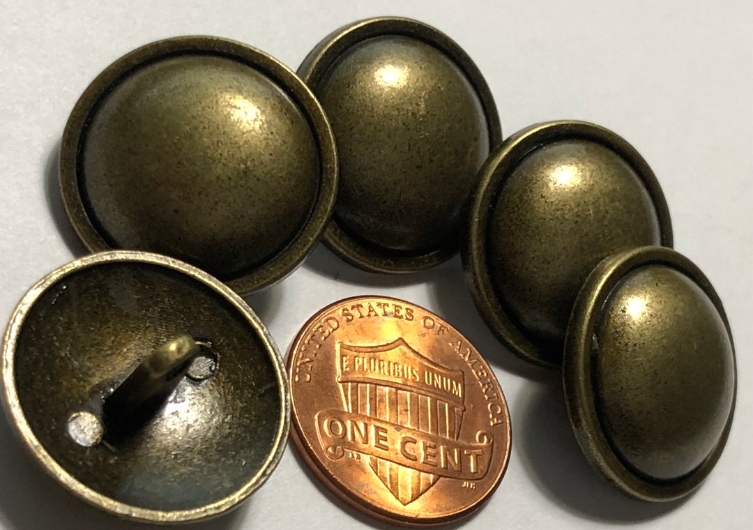 Set of 5 Domed Antique Brass Tone Metal Shank Buttons 20.3mm 13/16 ...