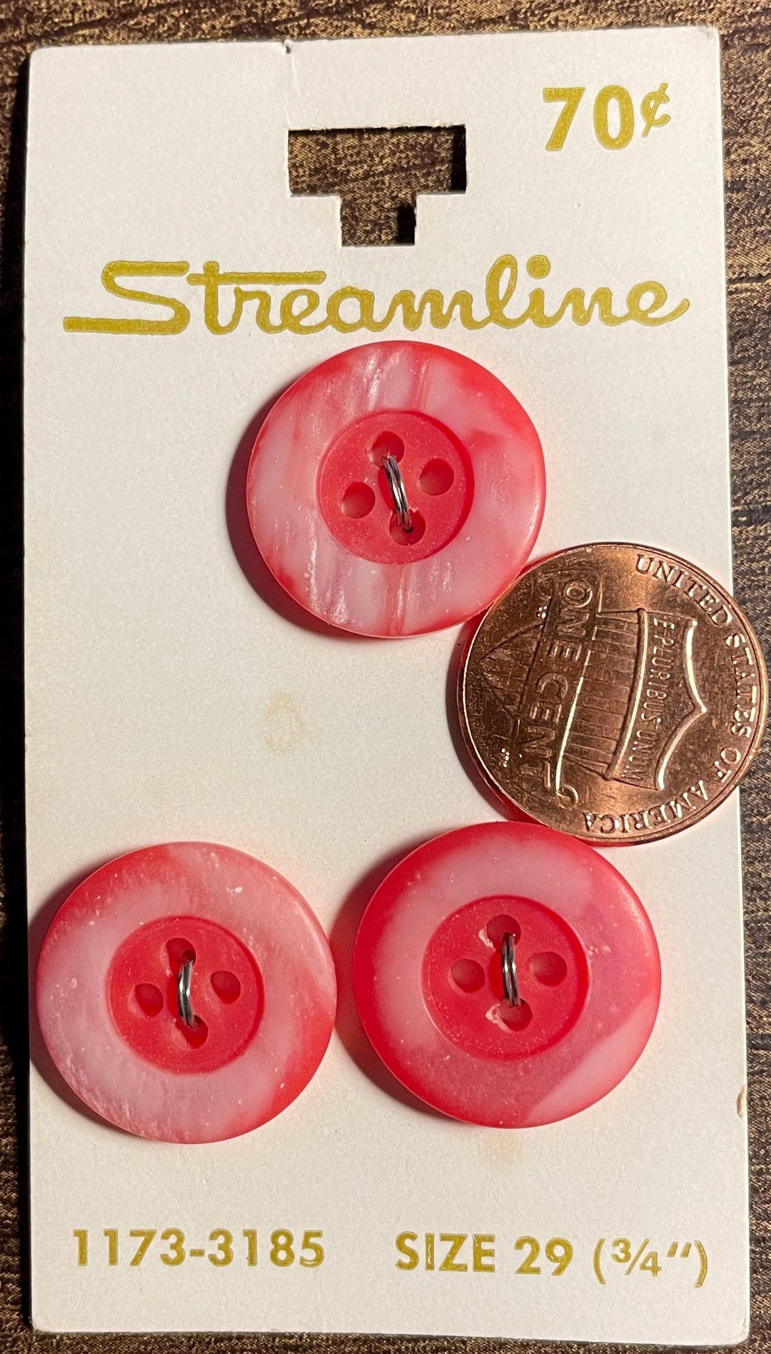 Stream Line Sewing Buttons Numbers Set of 3 Vintage NOS Streamline on Card Red Plastic 4-hole Sew-through ...
