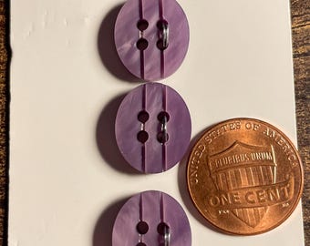 Set of 3 Vintage NOS On Card La Mode Carved Oval Purple Plastic Sew-through 4-hole Buttons Just Over 9/16" 15mm 15151