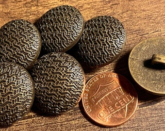 Set of 6 Vintage NOS Domed Antique Brass Metallized Plastic Shank Buttons 21mm 13/16" 14778