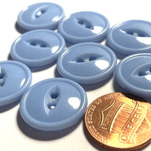 Set of 8 Vintage Rimmed Glossy Pale Blue 2-hole Sew-through Cat Eye Plastic Buttons 3/4 19mm 14821 image 2