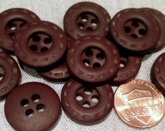 Lot of 12 "Carved" Dark Brown Thick Plastic 4-hole Sew-through Buttons 3/4" 19mm # 7510