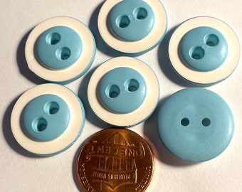Juego de 6 botones vintage de plástico azul y blanco con dos agujeros para coser, 19 mm (3/4"), 14738
