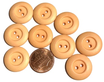 Set of 9 Vintage Wide Rimmed Matte Dull Peach 2-hole Sew-through Plastic Buttons 19mm 3/4" 15871