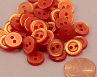 24 Small Pearlized Flame Orange Sew-through Plastic Buttons 7/16" 11MM # 6376