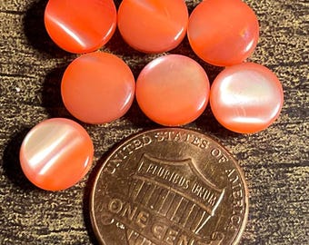 Lot of 7 Vintage Orange Tangerine Mother of Pearl MOP Shank Buttons 9mm 3/8" 17563