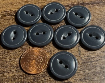 Set of 8 Vintage Rimmed Glossy Dark Gray 2-hole Sew-through Cat Eye Plastic Buttons 3/4" 19mm 14827