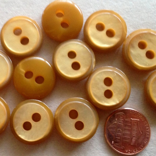 Lot of 12 Pearlized Golden Front Golden Tan Back Plastic Sew-through Buttons Almost 3/4" 18.5mm # 7239