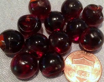 Lot of 12 Shiny Dark Reddish Amber Shank Ball Plastic Buttons Almost 1/2" 12.3mm # 7518