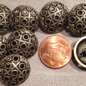 8 Matte Antiqued Silver Tone Metal Pierced Domed Shank Buttons 11/16&quot; 18mm 7999