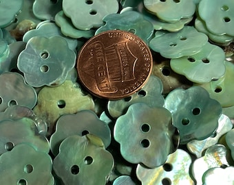 Set of 8 Beautiful Iridescent Dyed Green Flower Shaped Abalone Shell Natural MOP 2-hole Sew-thru Buttons 15.5mm 5/8" 14371