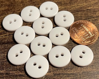 Set of 12 Slightly Domed Top Matte White Sew-through 2-hole Plastic Buttons 1/2" 13mm 14256