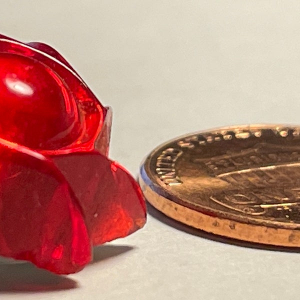 One Beautiful Vintage Unusual Domed Bright Red Semi-translucent Glass Shank Button 16.5mm Just Over 5/8" 13078