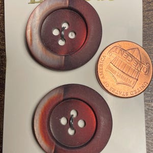 Set of 2 Vintage NOS On Card La Mode Matte Dull But Pearlized Dark Muted Red Plastic Sew-through 4-hole Buttons 1&quot; 25mm 15155