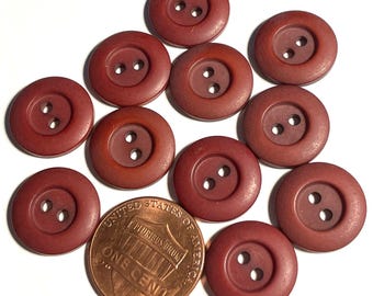Set of 11 Vintage NOS Wide Rimmed Matte Dull Reddish Brown 2-hole Sew-through Plastic Buttons 14.5mm 9/16" 15856