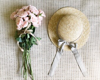 Girls straw hat / kids panama hat / linen ribbon / panama hat / straw hat / linen bow