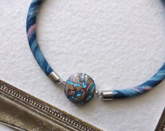 Sky Blue choker necklace made with Kimono and Venetian glass.