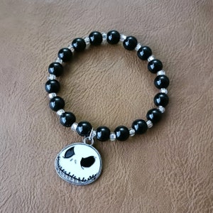 Black Beaded Jack Skellington Stretch Bracelet