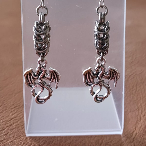 Box Weave Dragon Chainmaille Earrings