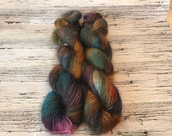 Mohair/Silk - Mandarin Mallard Mohair - Hand Dyed Yarn Superwash Lace Yarn