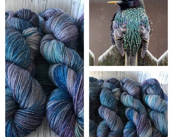 European Starling Sparkle - Hand Dyed Superwash Fingering Yarn - Merino/Nylon/Stellina Blend