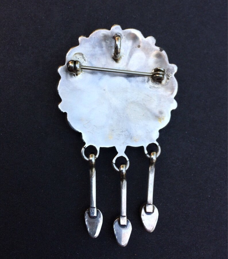 Vintage Zuni Turquoise Silver Pendant/Pin Necklace