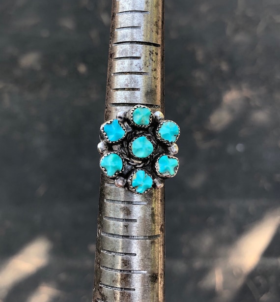 RING TURQUOISE Carved Natural Zuni Native America… - image 1