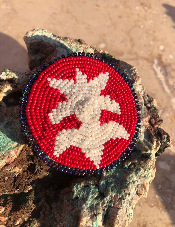 Native American Seed Bead Pin Patch Traditional v… - image 1