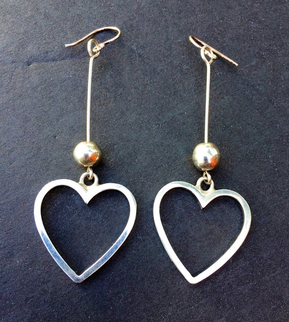 HEART EARRINGS Solid Sterling Silver Mexican vint… - image 1
