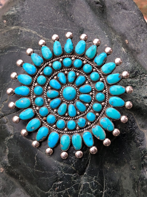 Important Zuni Vintage Turquoise Sterling Native American Jewelry Silver Manta Pin! Important Zuni Vintage Turquoise Sterling Native American Jewelry Silver Manta Pin!